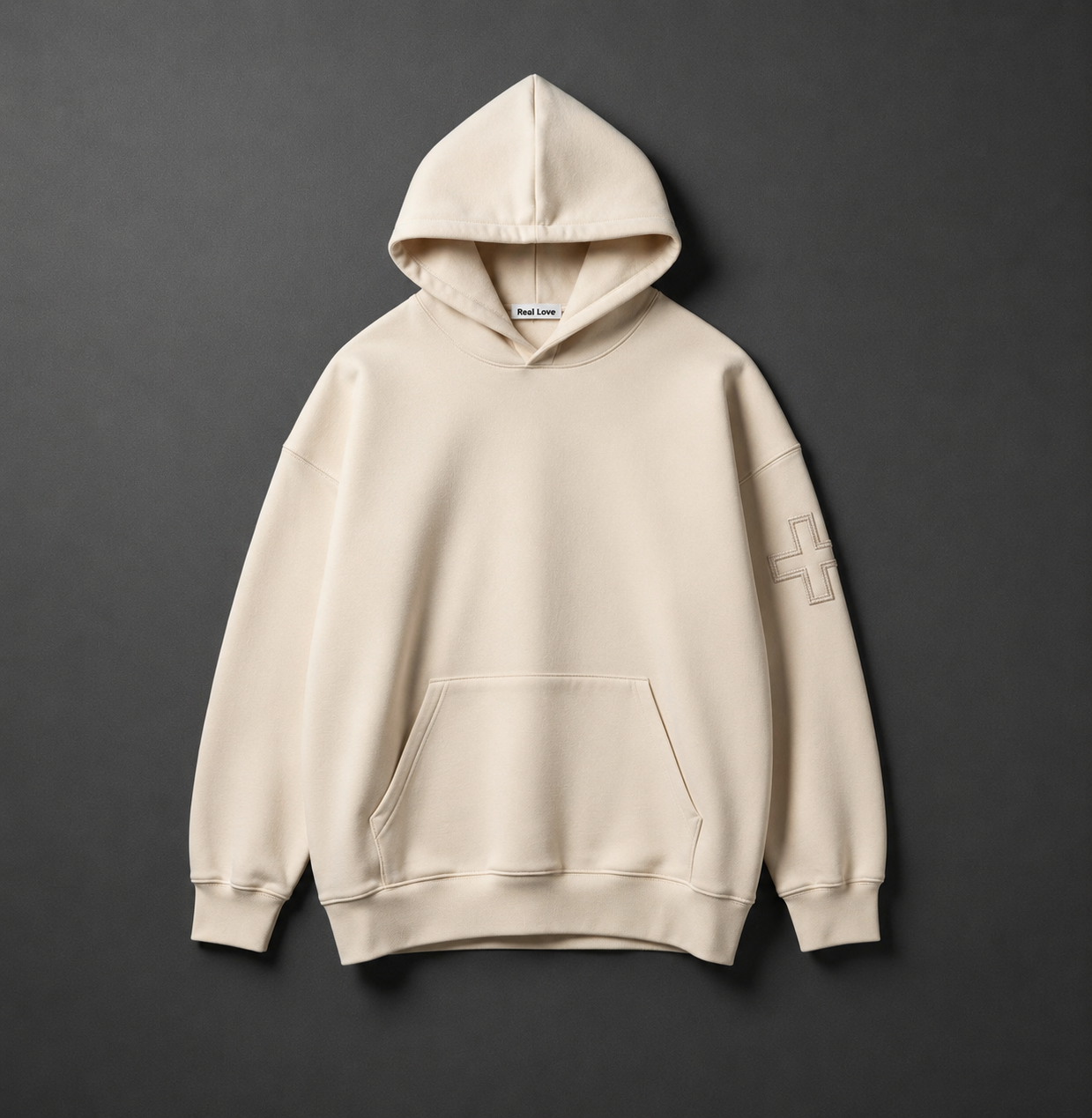 Cross-Sleeve Hoodie — premium Christian streetwear hoodie by Real Love Apparel